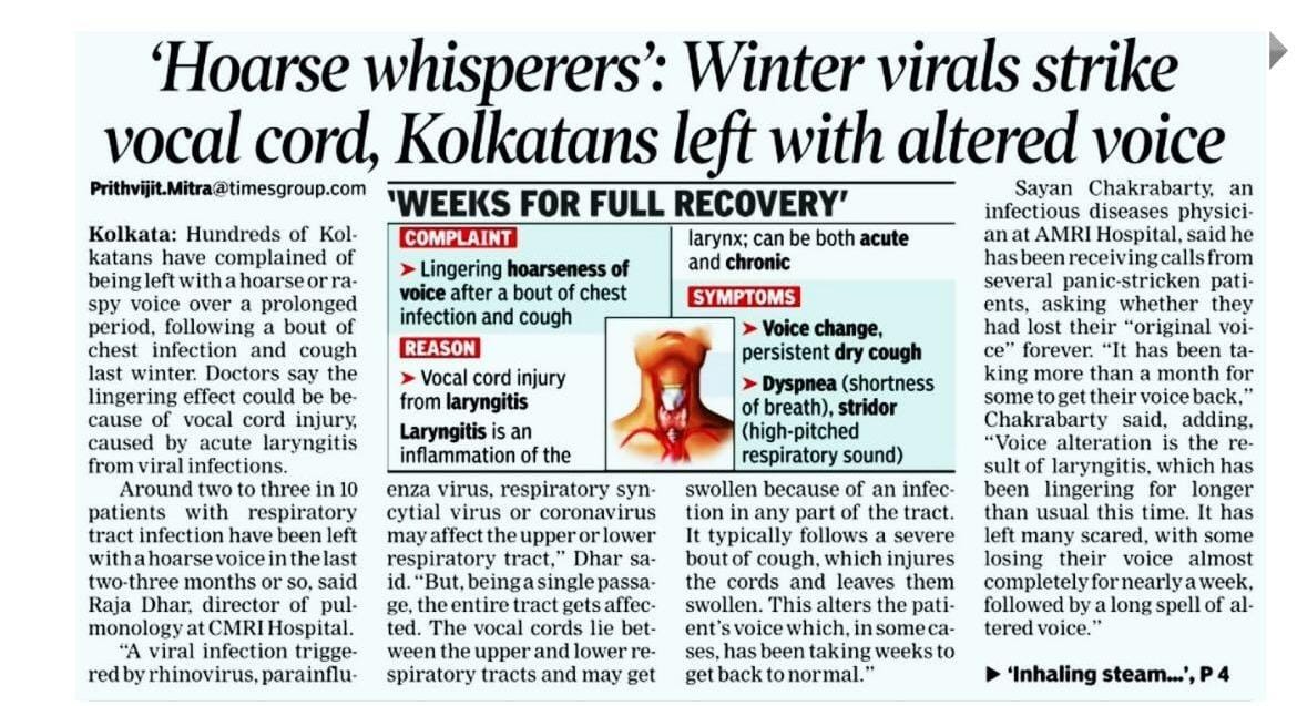 Hoarse whisperers’: Winter virals strike vocal cord, Kolkatans left with altered voice